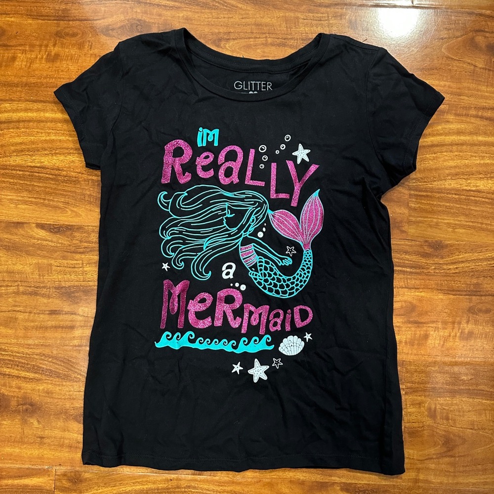 Glitter Party Girls XL 14/16‎ Black Im Really a Mermaid Short Sleeve Graphic Tee